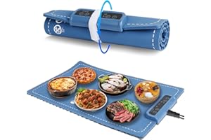 Orgthin Electric Warming Tray, Full Surface Heating Plate, Foldable Heating Mat, Silicone Food Warmer, 3 Temperature and Timing Levels for Everyday Use Gatherings Parties Holidays Picnics Buffet Blue