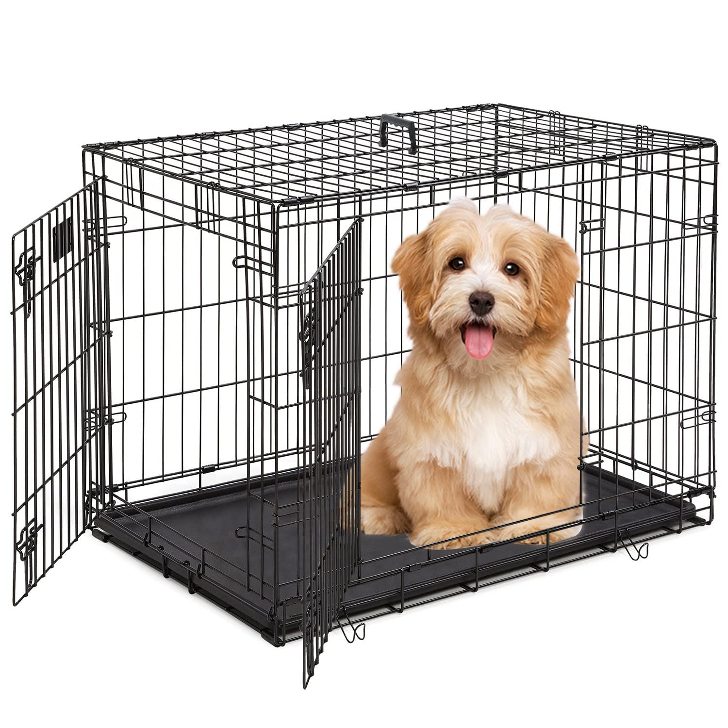 Pet Dog Crate, 36 Inches Metal Wire Large Dog Cage Double Door Folding ...