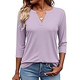 Sherosa Women's 3/4 Sleeve Shirts V Neck Casual Henley Work Tops Blouses