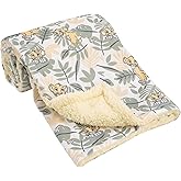 Disney Lion King Simba Yellow, Green, and White Jungle Leaves Super Soft Baby Blanket with Sherpa Back