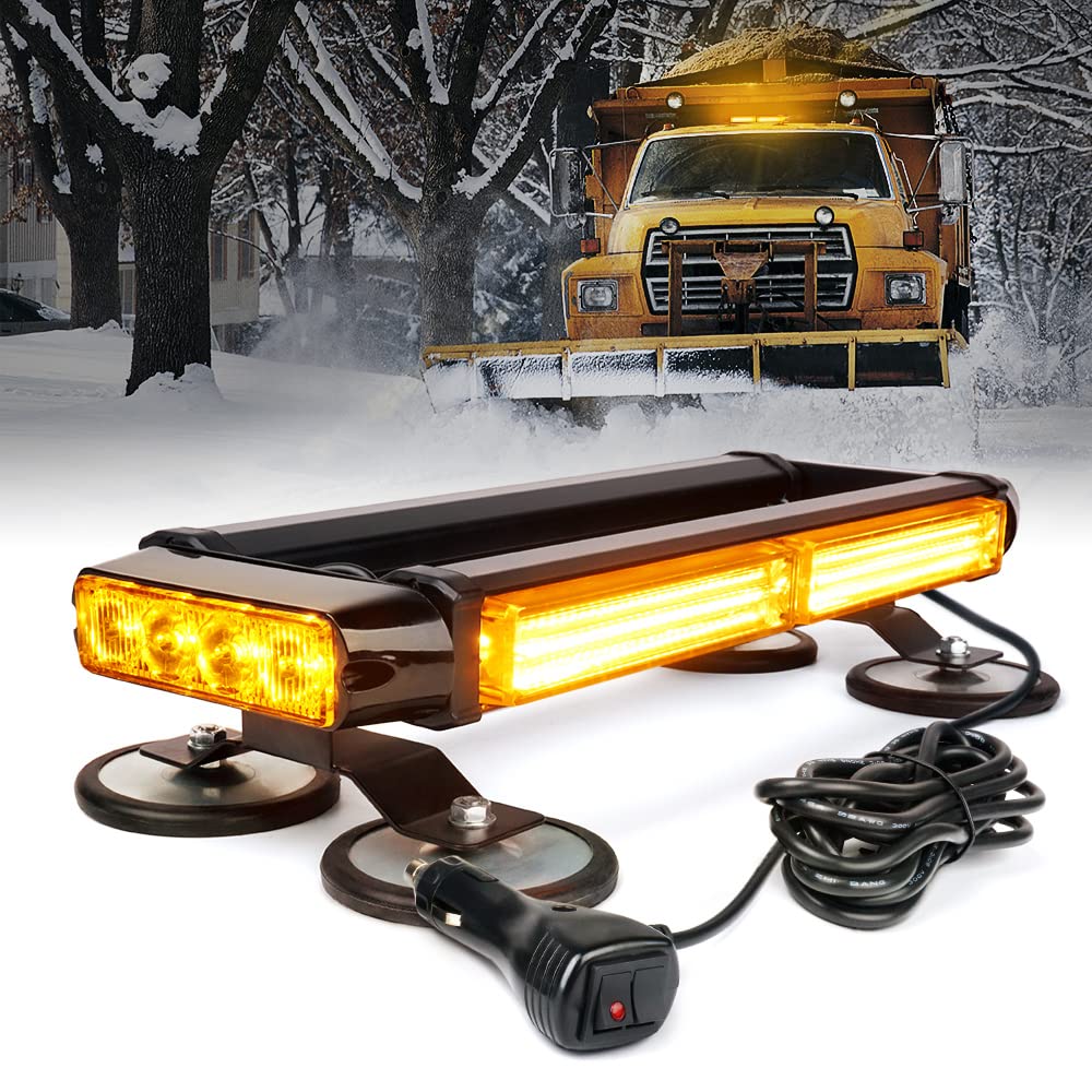 Xprite Amber COB LED Rooftop Strobe Lights Bar, Double Side Flashing Emergency Hazard Caution Warning Beacon Lightbar w/Magnetic Base for Construction Vehicles Tow Trucks Vans Tractor Snowplow