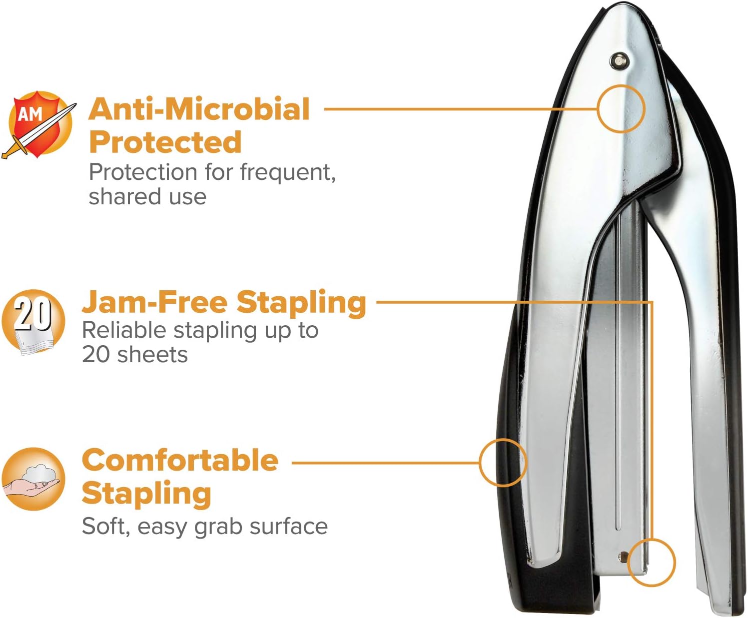 Bostitch Premium Metal Executive Stand-Up Desktop Stapler, Chrome (B3000) : Desk Staplers : Office Products