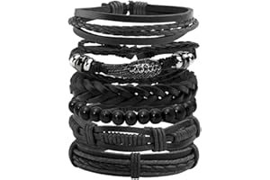 Mafnee Mens Bracelet Braided Leather Punk Rock Cuff Bracelets Wrap Bracelet for Men Women Black