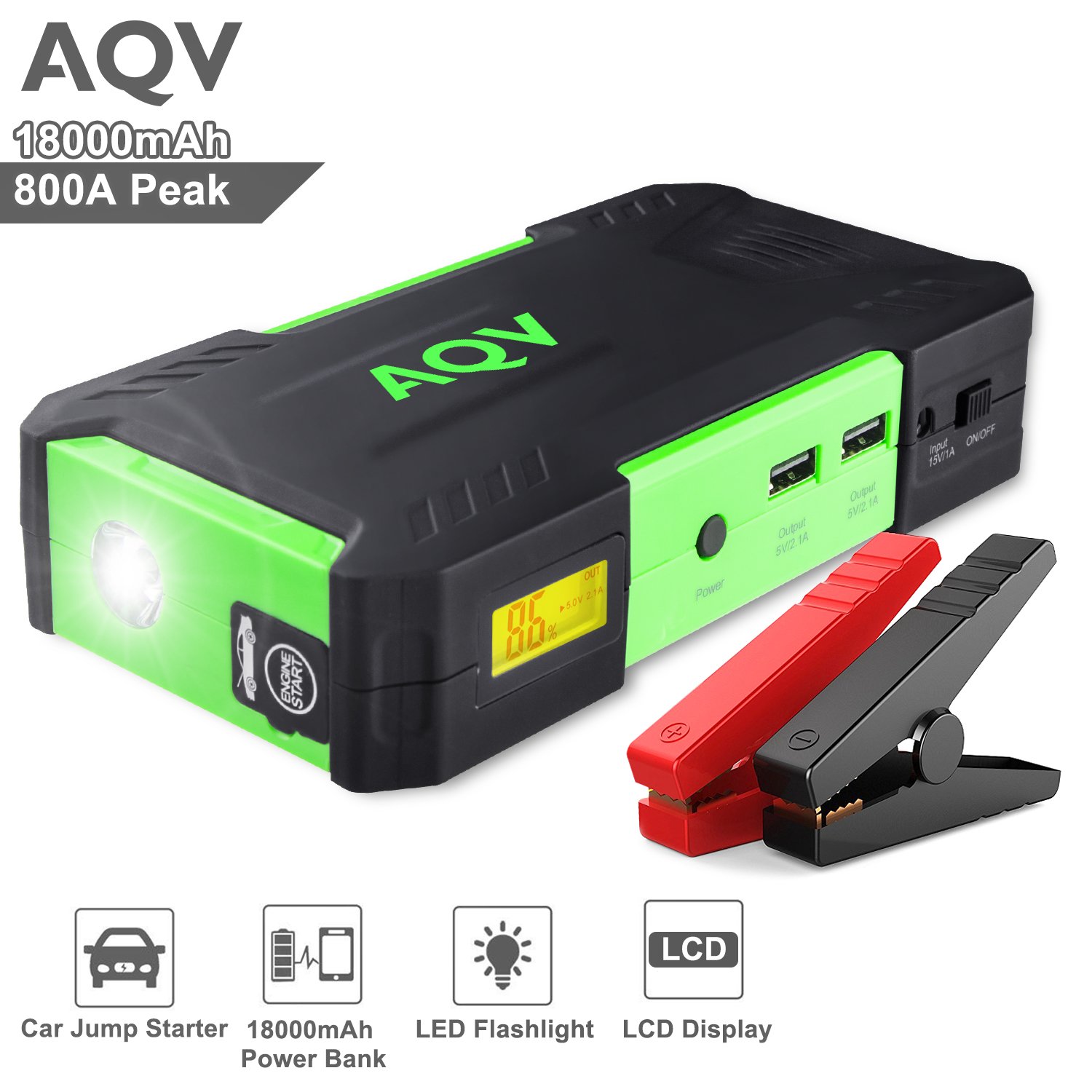 Arrancador de Coche AQV Jump Starter Batería A Peak mAh Cargador de