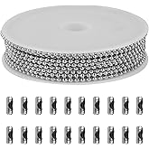 16.4ft Ball Chain 1.6mm Silver Stainless Steel Bead Link Chain Roll for Beaded Dog Tag Necklace, Mens Military Jewelry Making Supplies, Pull Chain DIY Bracelets Keychain Craft - 20 Connectors