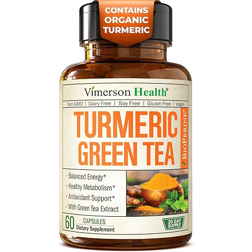 Turmeric Curcumin Supplement with Green Tea Extract (ECGC) & Vitamin C for Joint Health, Energy & Inflammation Balance - Organic Tumeric Curcumin with Black Pepper - Gluten-Free, Non-GMO - 60 Capsules