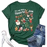 It's The Most Wonderful Time Christmas Shirts Women Santa Snowman Reindeer T-Shirts Xmas Graphic Tee Holiday Tops