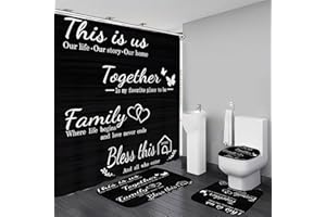 AZHM Family Shower Curtain Set Black Home Bathroom Set with Shower Curtain and Rugs and Accessories Bathroom Decor Curtain with 12 Hooks