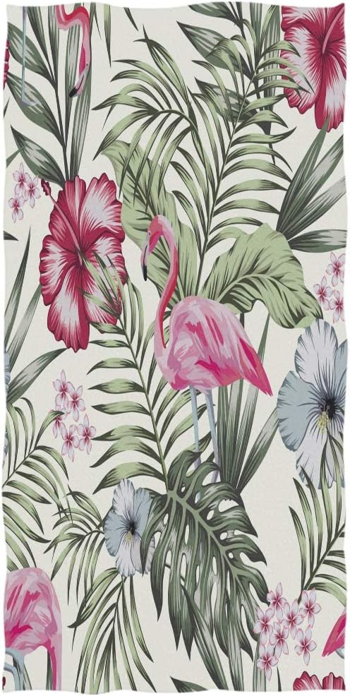 nobrand Beautiful Tropical Bird Pink Flamingo with Flowers Hibiscus Bath Towels Large Soft Luxury Cotton Bathroom Towels for Men Women Hotel Spa Pool Gyms Swimming Bath Beach Towel