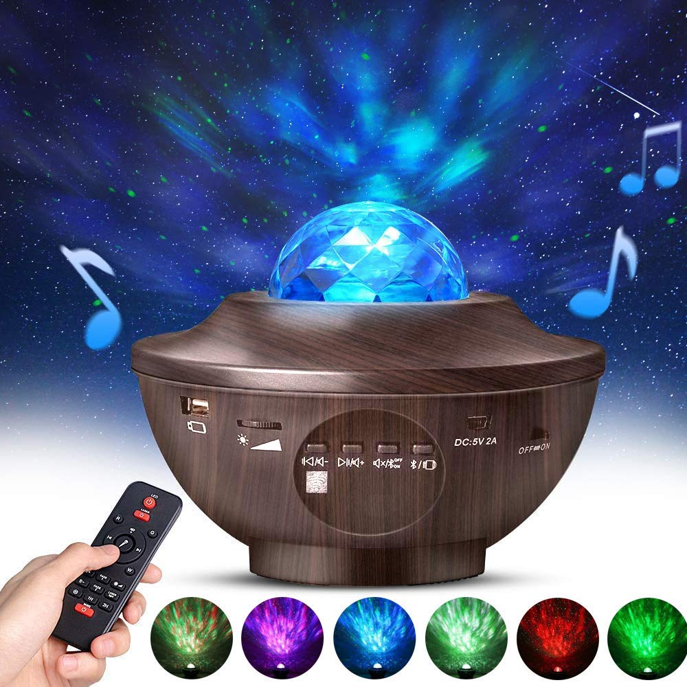 Night Light Star Projector, Elecstars Sky Star Projector Remote Control Adjustable Starry Projector with Bluetooth Speaker Built-in Music Player Gift for Kids Party Room Decoration(Wooden)