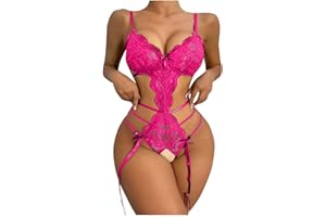 BORNIU Women One Piece Lingerie Deep V Teddy Sexy Lace Bodysuit Hollow Out Exotic Sluttly Nightwear for Sex Naughty Play L24
