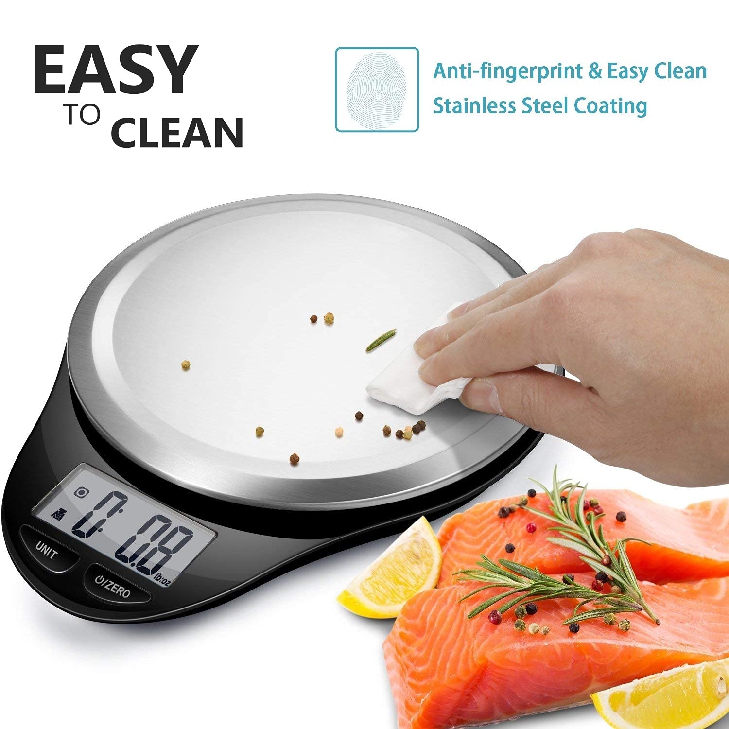 Food Scale, NUTRI FIT Digital Kitchen Scale Weight Grams and Ounces for Weight Loss, Accurate Cooking Baking Scale LCD Display Max 11lb 1g Increment with Wide Stainless Steel Platfrom, Black