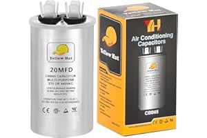HVAC YELLOW HAT Capacitor for Air Conditioner 20 uf MFD 370 or 440 Volt VAC, Multi-Purpose Round Capacitor for AC Motor Run or Fan Motor Start or Condenser Straight