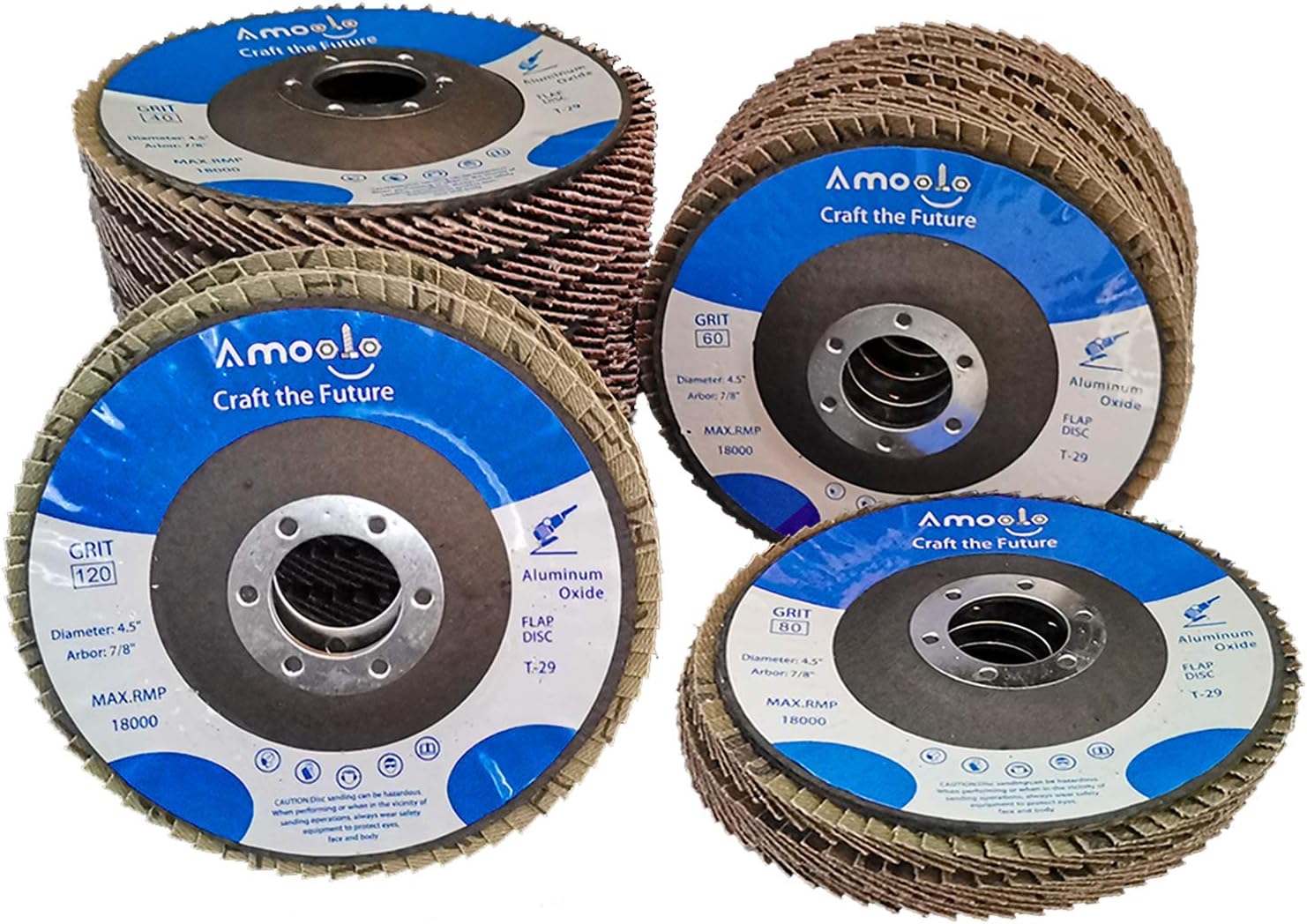 amoolo 4 1/2 Flap Disc (20 Pack), T29 Aluminum Oxide Angle Grinder Sanding Disc (40 60 80 120 Grit), Abrasive Grinding Wheel (7/8 inch Arbor Size) - - 
