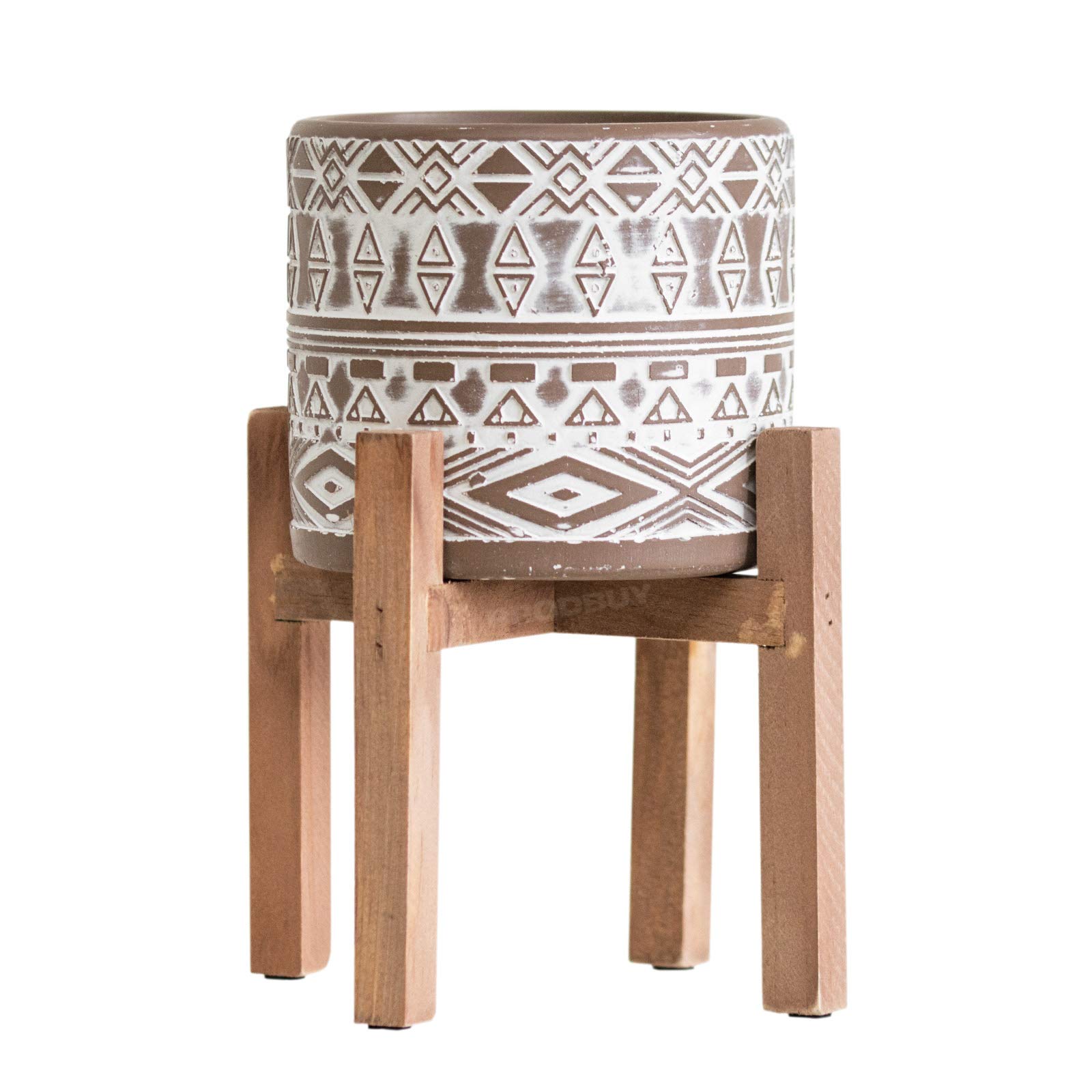 ProdBuy Home Small Brown Indoor Plant Pot Stand with Cement Plant Pot