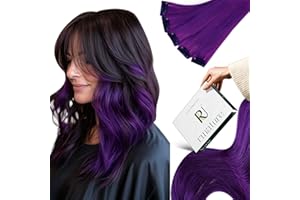 RUNATURE Purple Hair Extensions Clip in Real Human Hair 16 Inch Clip in Hair Extensions for Highlight Colored Party Soft Natu