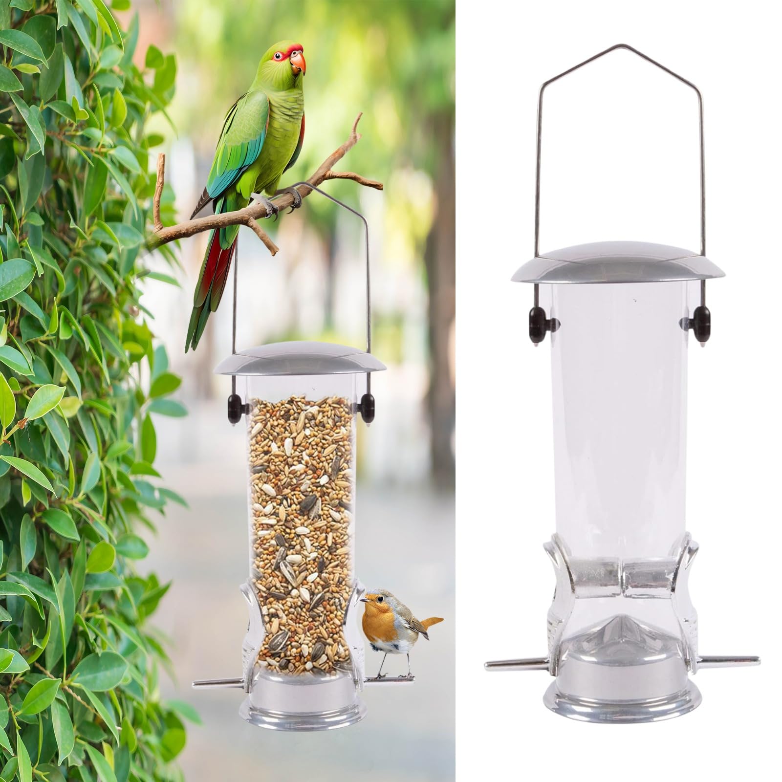 ADEPTNA Deluxe Set of 2 Garden Hanging Wild Bird Feeder Container Outdoor - Water Resistant Great for Attracting Birds (SEED FEEDER)