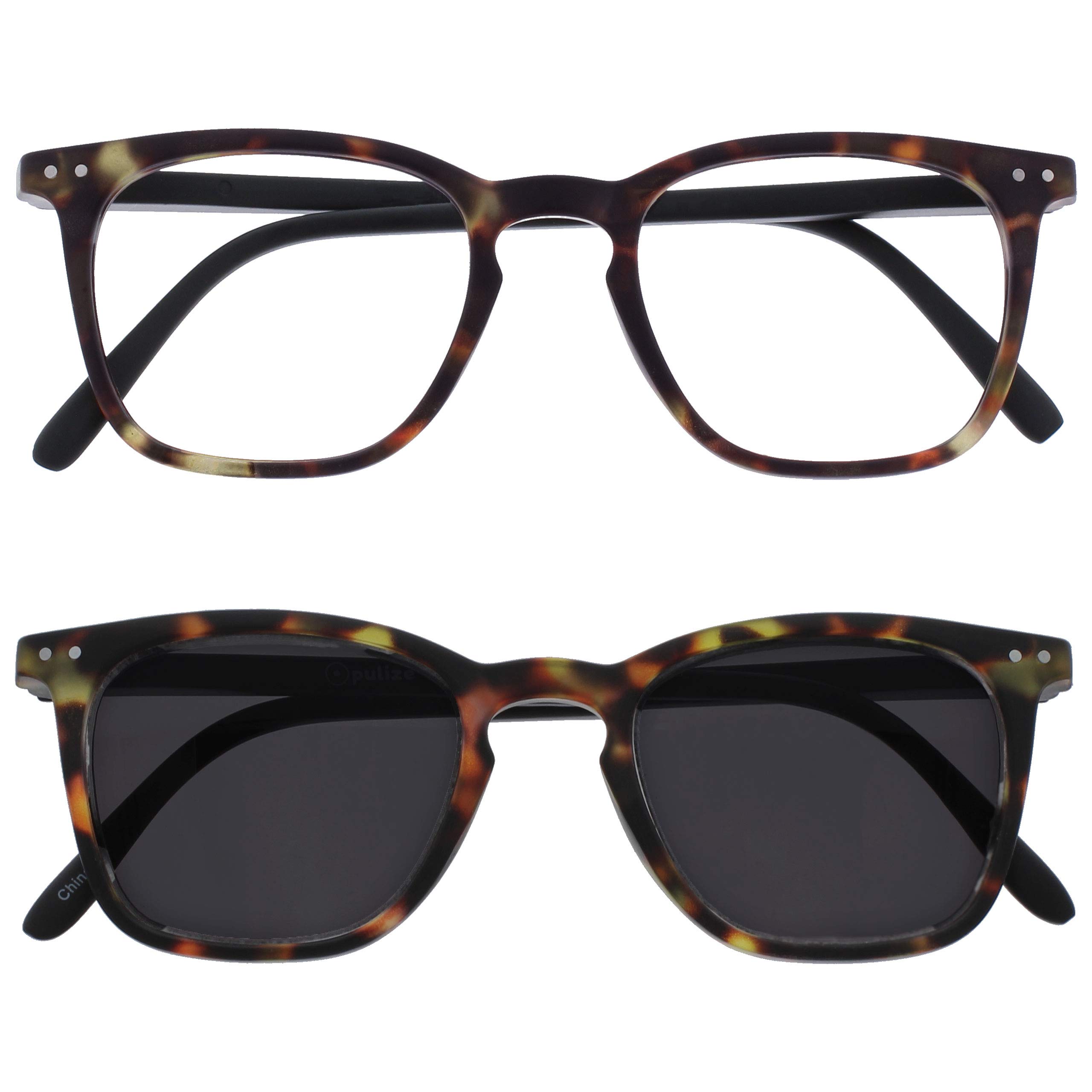 OPULIZE Bex Twin Pack Mens Reading Glasses With Reading Sunglasses Large Matt Brown Tortoiseshelll RS64-2 +3.00