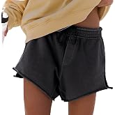 Songling Women's Sweat Shorts Casual Summer Athletic Raw Edge Running Elastic Waist Wash French Terry Shorts with Pockets
