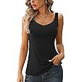 V FOR CITY Women Tank Top with Built-in Padded Bra Adjustable Wide Strap V-Neck Camisole Cotton Cami Shirts