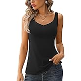 V FOR CITY Women Tank Top with Built-in Padded Bra Adjustable Wide Strap V-Neck Camisole Cotton Cami Shirts