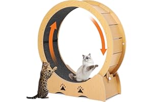 Cat Exercise Wheel, 34.3" Wooden Cat Treadmill Wheel for Indoor, Running Wheel with Detachable Carpet for Running/Walking/Tra