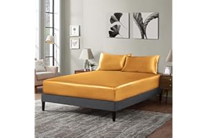 P Pothuiny Satin Fitted Sheet Twin XL Size, 1 Single Fitted Sheet Only, Extra Soft Deep Pocket Bottom Bed Sheets Mattress Cover Fits 12" to 16", Wrinkle Free, Fully Elasticized (Gold)
