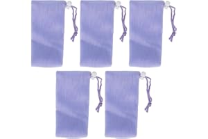 5pcs Mesh Soap Pouch Saver Bag, Purple Bubble Foam Net with Drawstring Body Facial Exfoliating Cleansing Tool