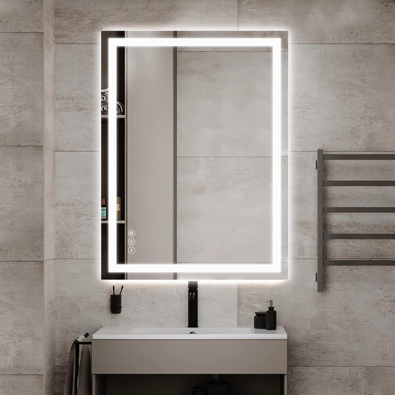 AI-LIGHTING Bathroom LED Mirror 50x70cm Color Change with LED lights Dimmable Brightness Anti-fog Rectangle Vanity Illuminated Wall Mounted Backlit Horizontal/Vertical
