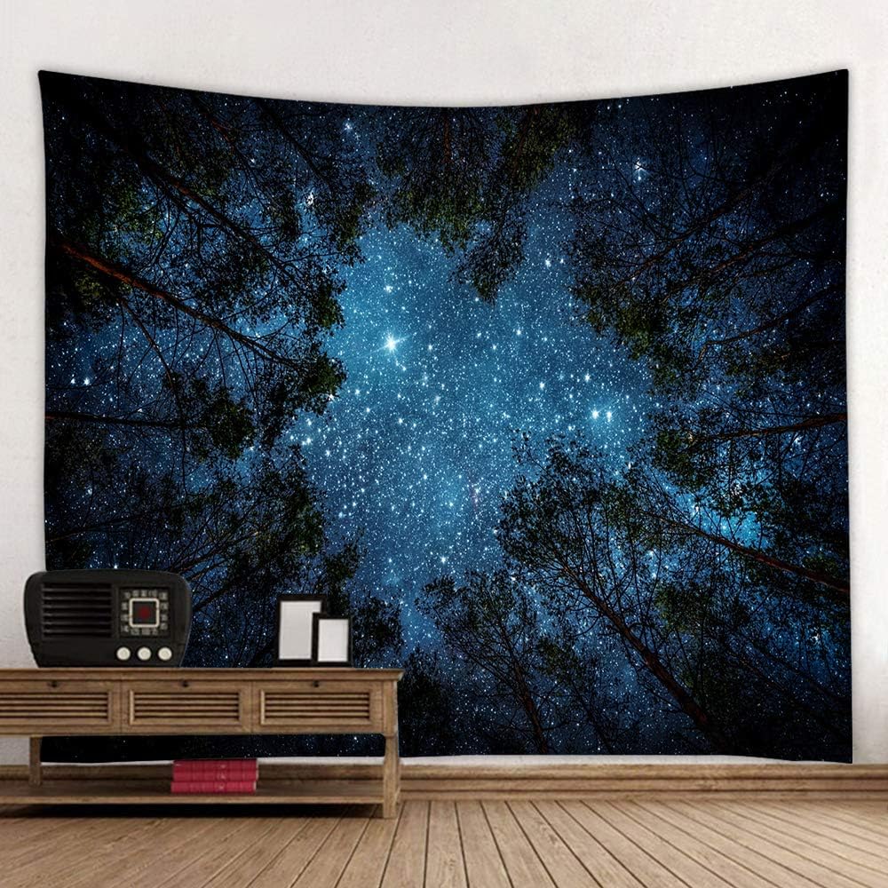 Tapestries - Forest Tapestry Home Decor Landscape Tapestry Living Room Bedroom Decoration Tapestry Magic Tapestry Curtain (Looking Up at The Stars, 90.5''L×70.8''W)