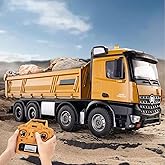 XMFHANG 1:14 Scale RC Dump Truck, 8Wheel RC Truck, 2.4Ghz RC Truck with Trailer, 12CH RC Construction Vehicle with Light and