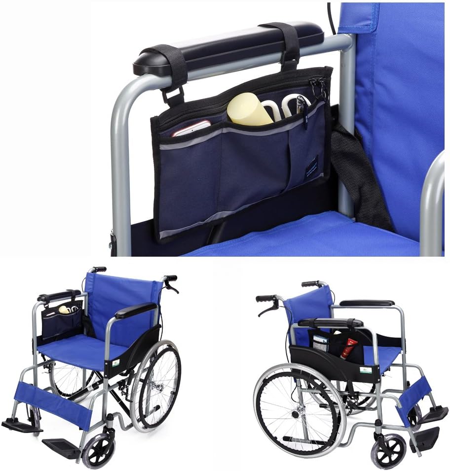 Walker Bag Wheelchair Electric Scooter Bag Travel Carry Bag Pouch Armrest Side Organizer Mesh Storage Cover - Fits Most Bed Rail, Scooters, Walker, Power & Manual Electric Wheelchair (Dark Blue): Health & Personal Care