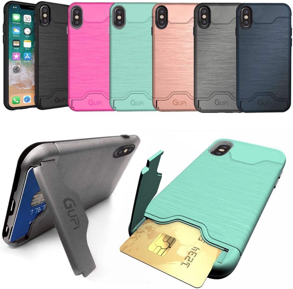 GUPi/Black Protective Shockproof Armour Hard Phone Case Cover with Hidden CARD HOLDER & Media Stand for Apple iPhone 11 Pro Max - Great for Credit Card or Photo ID
