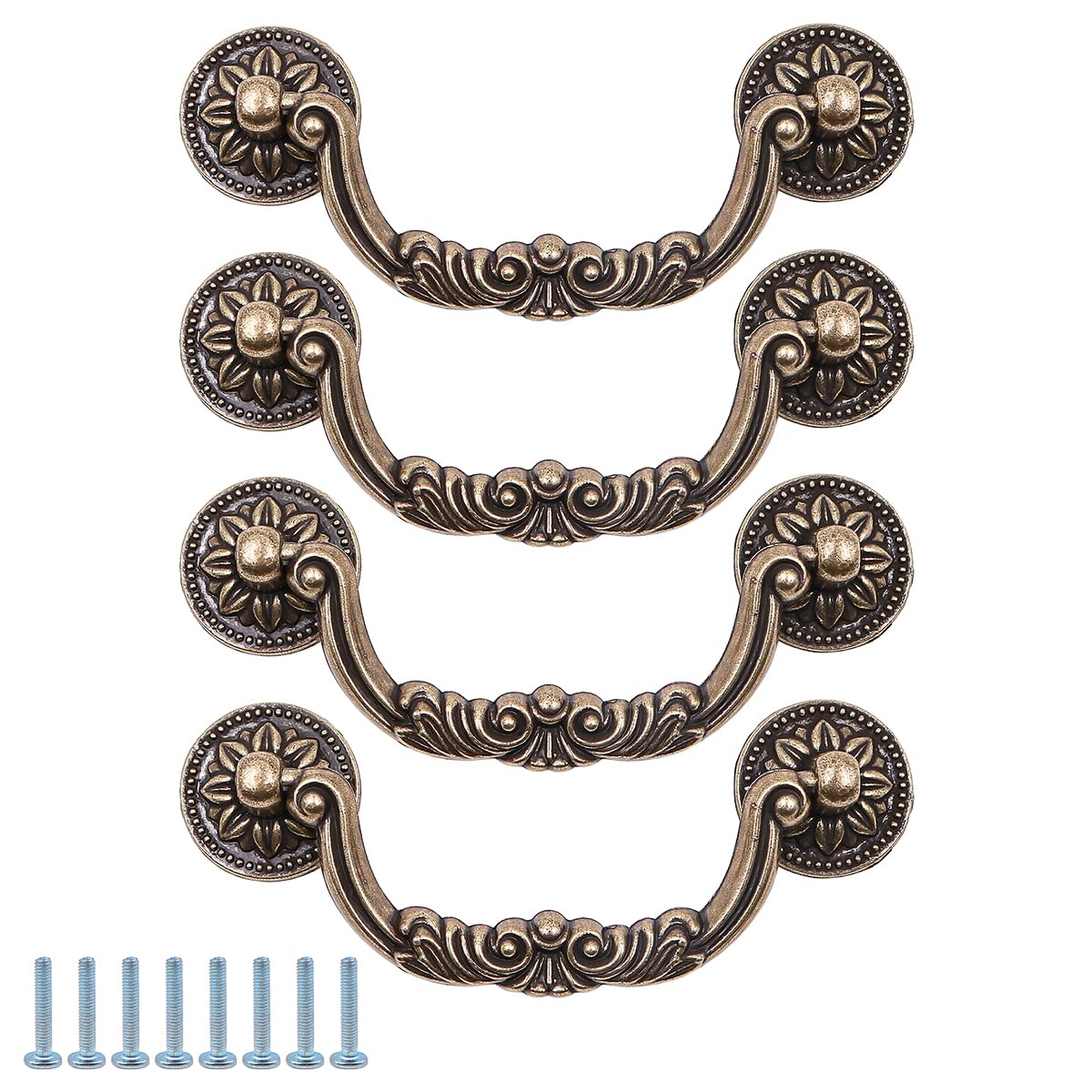 ZONADAH Set of 4 Vintage Cabinet Handles, Hole Distance 96mm, Antique Bronze Color Round Cabinet Pull Handles, Furniture Drawer Cabinet Copper Cup Drawer Handles for Cupboard Wardrobe Dressers