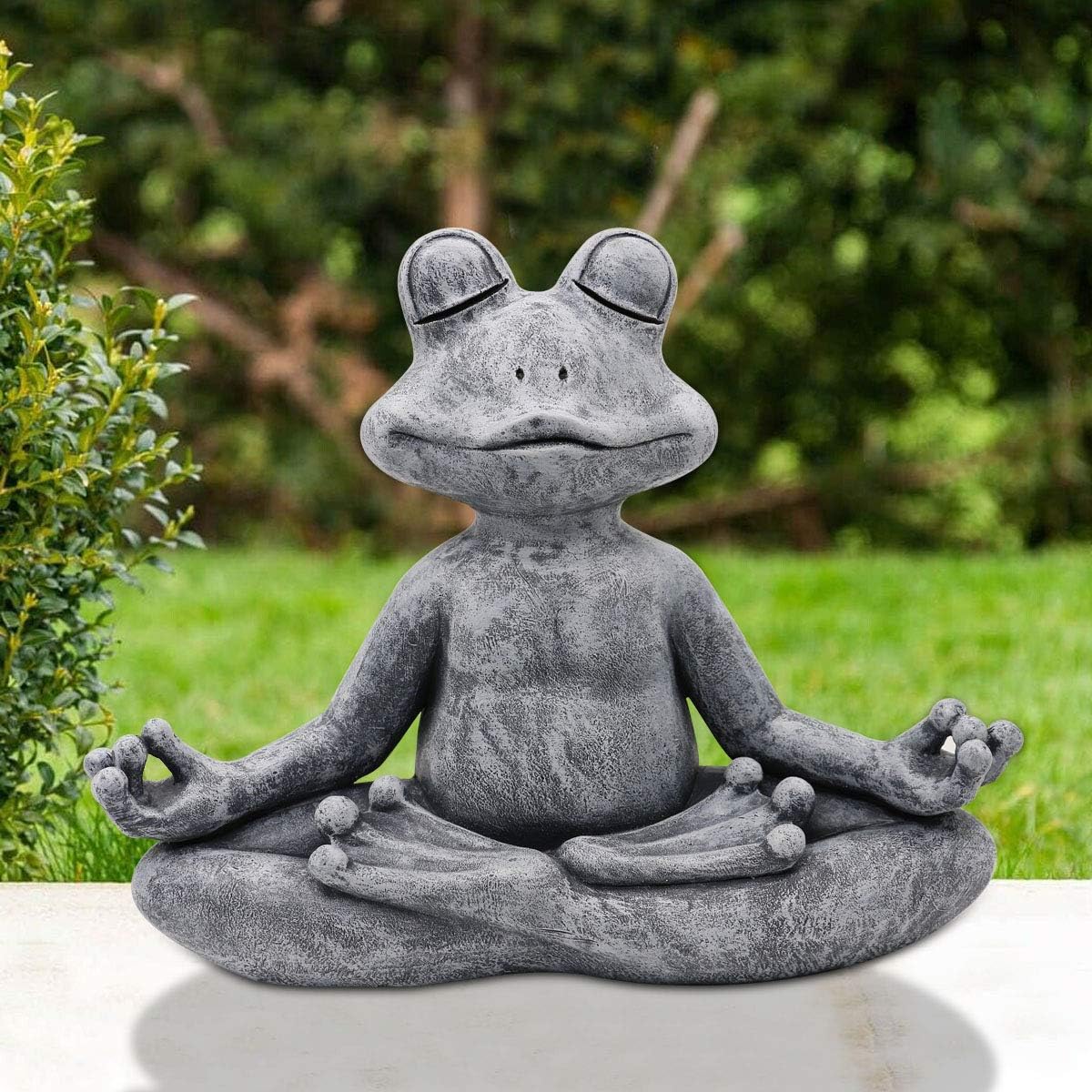 LIMEIDE Meditating Zen Yoga Frog Figurine Garden Statue - Indoor/Outdoor Garden Sculpture for Home, Patio, Yard or Lawn 12.5", Handmade Poly Resin Grey Stone Finish : Garden & Outdoor