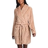 TAHARI Sculpted Plush Robes for Women Short, Fluffy Robe with Pockets and Waist Tie, Fuzzy Bathrobe, Womens Gifts