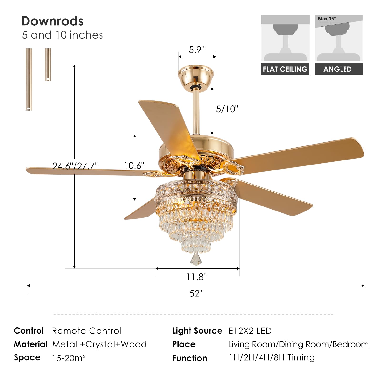 Crystal Ceiling Fan Fandelier with Lights - 52