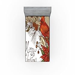 Lunarable Cardinal 2 Pack Fitted Sheet, Poinsettia