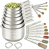 EWFEN Measuring Cups and Spoons Set, 7 Stainless Steel Nesting Measuring Cups & 7 Spoons, 5 Mini Measuring Spoons &1 Leveler, Kitchen Gadgets for Cooking & Baking, Square