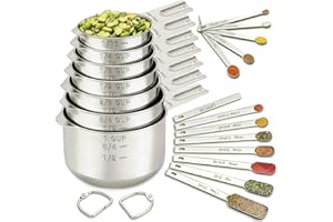 Measuring Cups and Spoons Set of 20, 7 Stainless Steel Nesting Measuring Cups, 1 + Leveler and 5 Mini Measuring Spoons, Measu