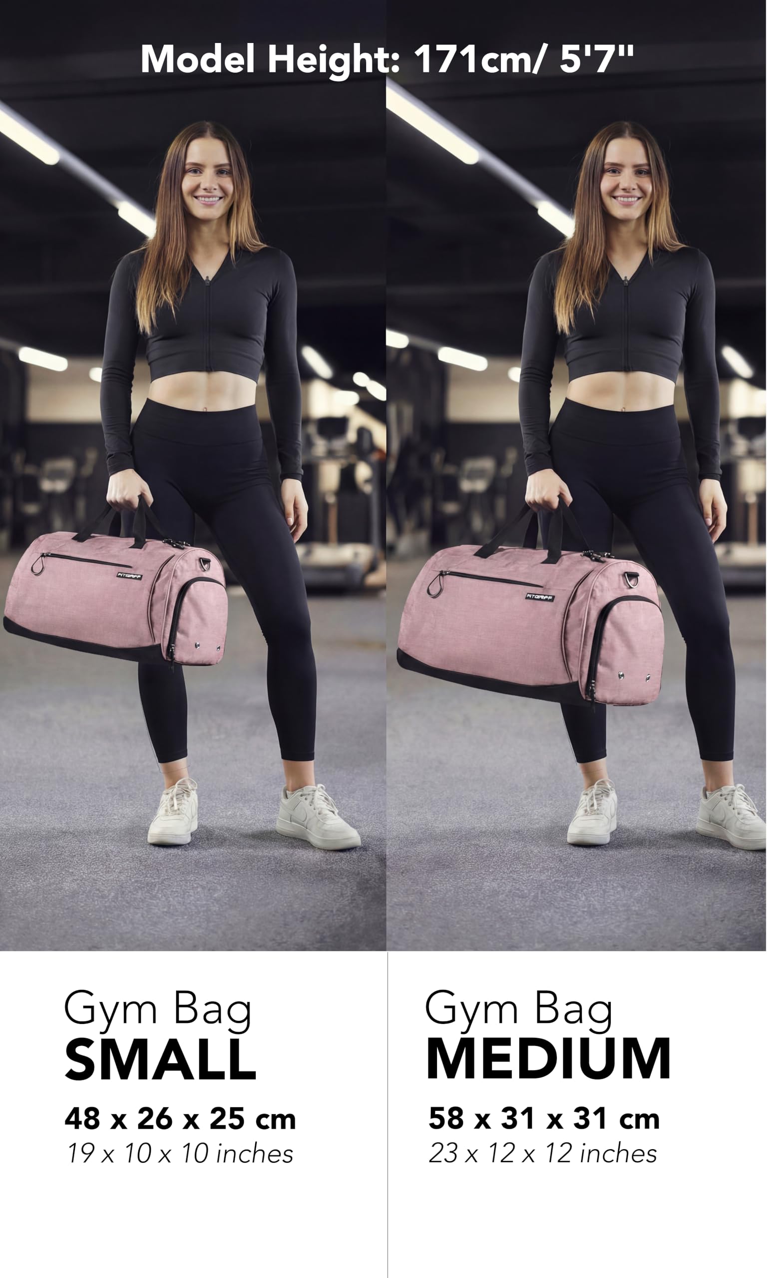 Fitgriff® Sporttasche & Reisetasche für Damen und Herren - mit Schuhfach & Nassfach - Tasche für Sport, Fitness & Reisen - Trainingstasche, Gym Bag (Pink, 48 x 26 x 25 cm (Small)) 3
