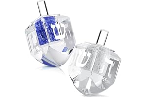 Yaomiao 2 Pack Hanukkah Dreidel, Crystal Glass Paperweight with Hebrew Letters Jewish Decor Gift Home Table Decor Glass Figurines Collectibles White and Blue
