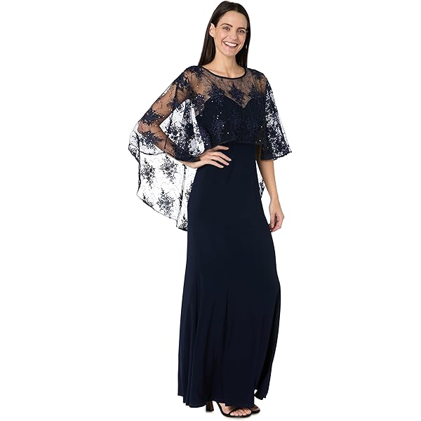 R&M Richards Women's Elegant Lace Poncho Dress W/Sequin Embellishments &  Side Slit for Wedding Guest, Cocktail Attire at Amazon Women's Clothing  store