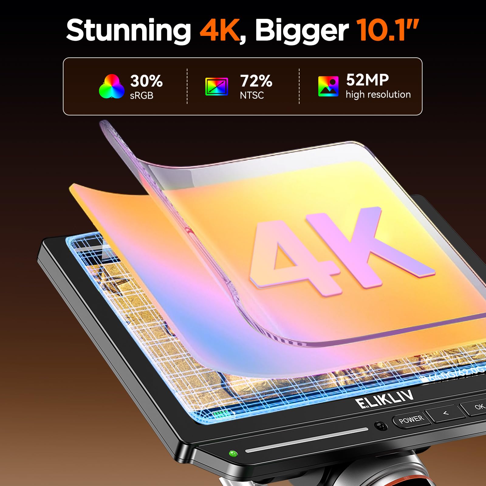 Elikliv Autofocus 4K HDMI Digital Microscope, EM4K-AF Flex Arm Soldering Microscope for Adults, 10.1