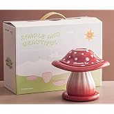 AKVAELFO Mushroom Mug Bowl Plate Set, (Red) | 4-Piece Set &amp; Glass Straw, Mushroom Ceramic Tableware Set, Gift-Ready Packaging
