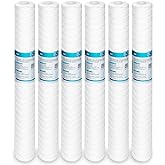 Membrane Solutions 5 Micron 2.5" OD x 20" Length Sediment Water Filter String Wound Polypropylene Cartridge for Whole House Filter Systems - 6 Pack