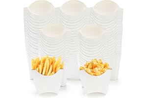 Lyellfe 250 Pack French Fry Holder, Disposable To Go French Fry Container Box, 4 Oz Stackable White Kraft Paper Charcuterie C