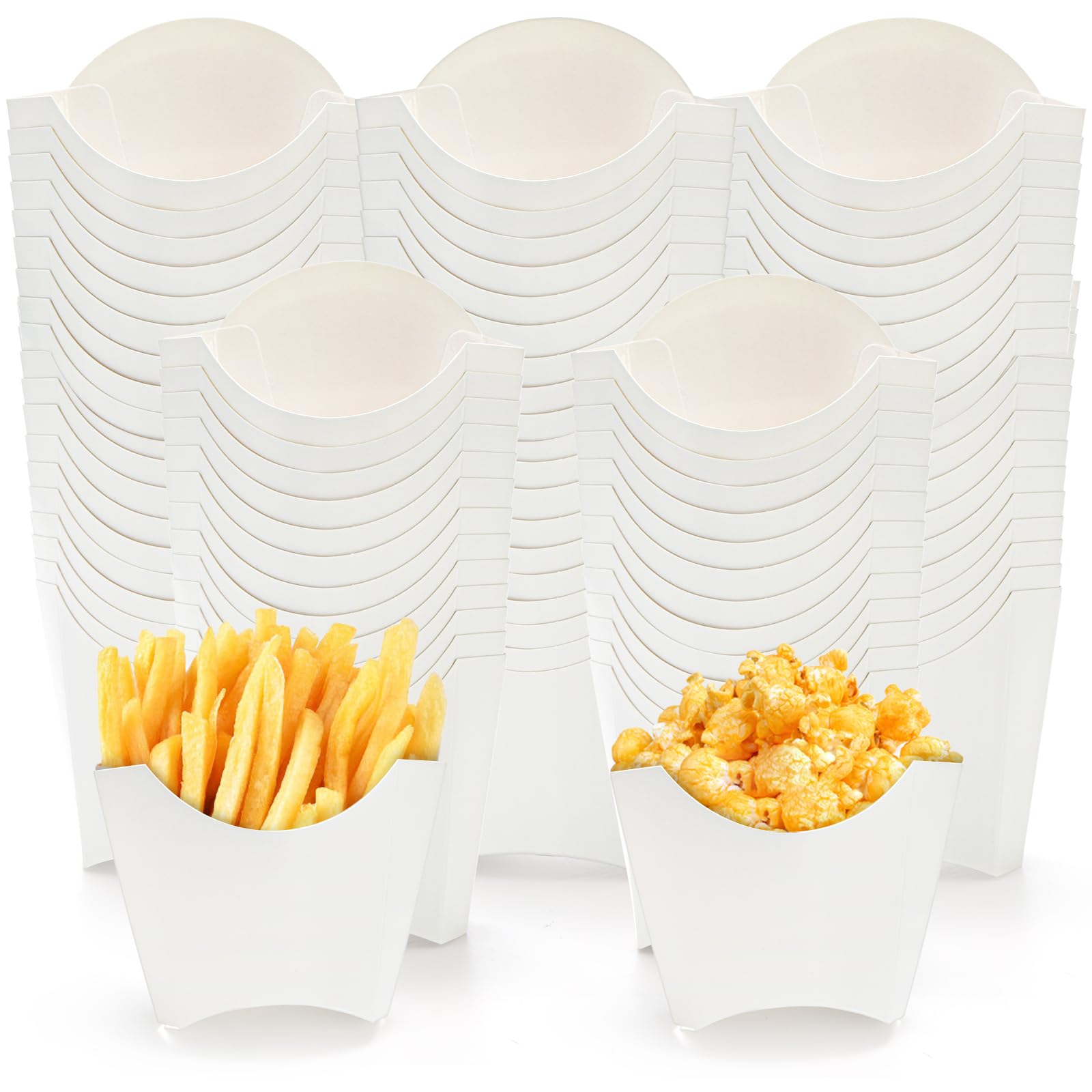 Photo 1 of Lyellfe 250 Pack French Fry Holder, Disposable To Go French Fry Container Box, 4 Oz Stackable White Kraft Paper Charcuterie Cups for Fries, Onion Rings, Popcorn, Take Out, Party, Grease Resistant