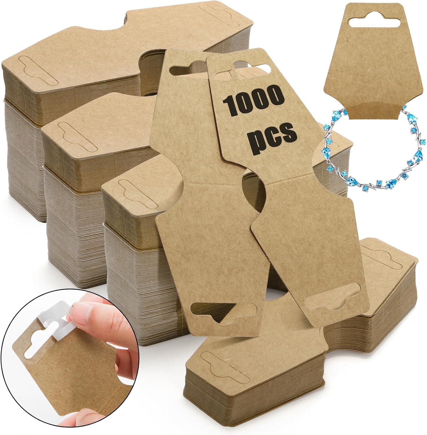 Cedilis 1000 Pack Necklace Display Cards with Adhesive, Jewelry Display Cards, Necklace Card Holder, Blank Kraft Paper Hanging Tags for Necklaces, Bracelets, Jewelry, 12 x 5cm (Brown)