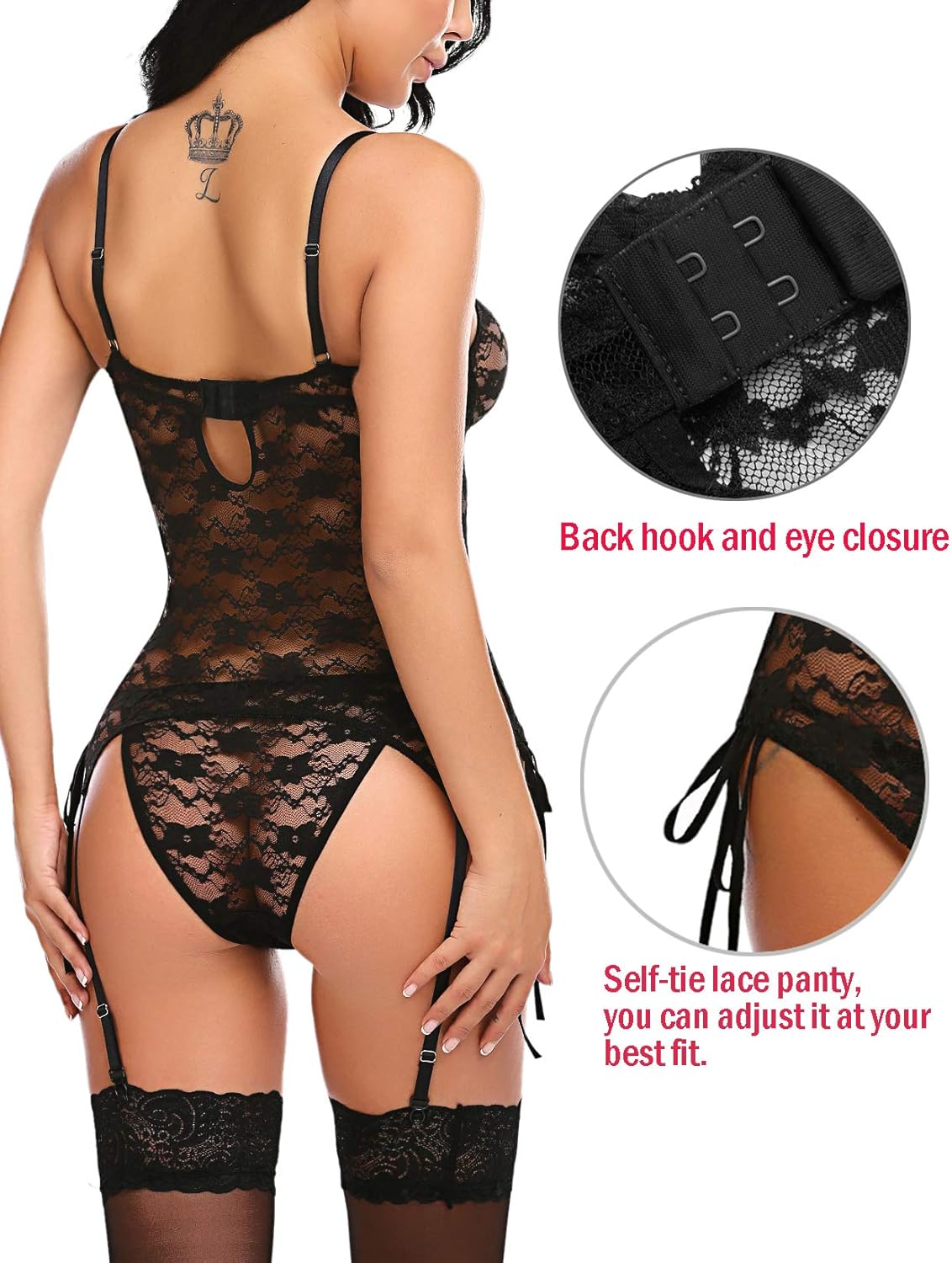 Avidlove Women Lace Lingerie Set Babydoll with Garter Belts: Clothing